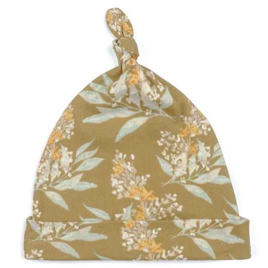 Organic Knotted Baby Hat Gold Floral