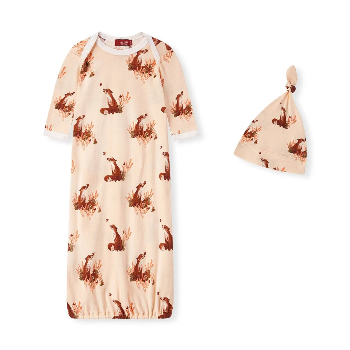 Milkbarn - Organic Gown + Hat Floral Fox Set