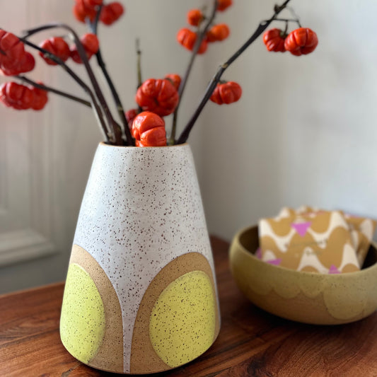 Jocelyn Miller - Vase - White and Yellow on Speckled Clay
